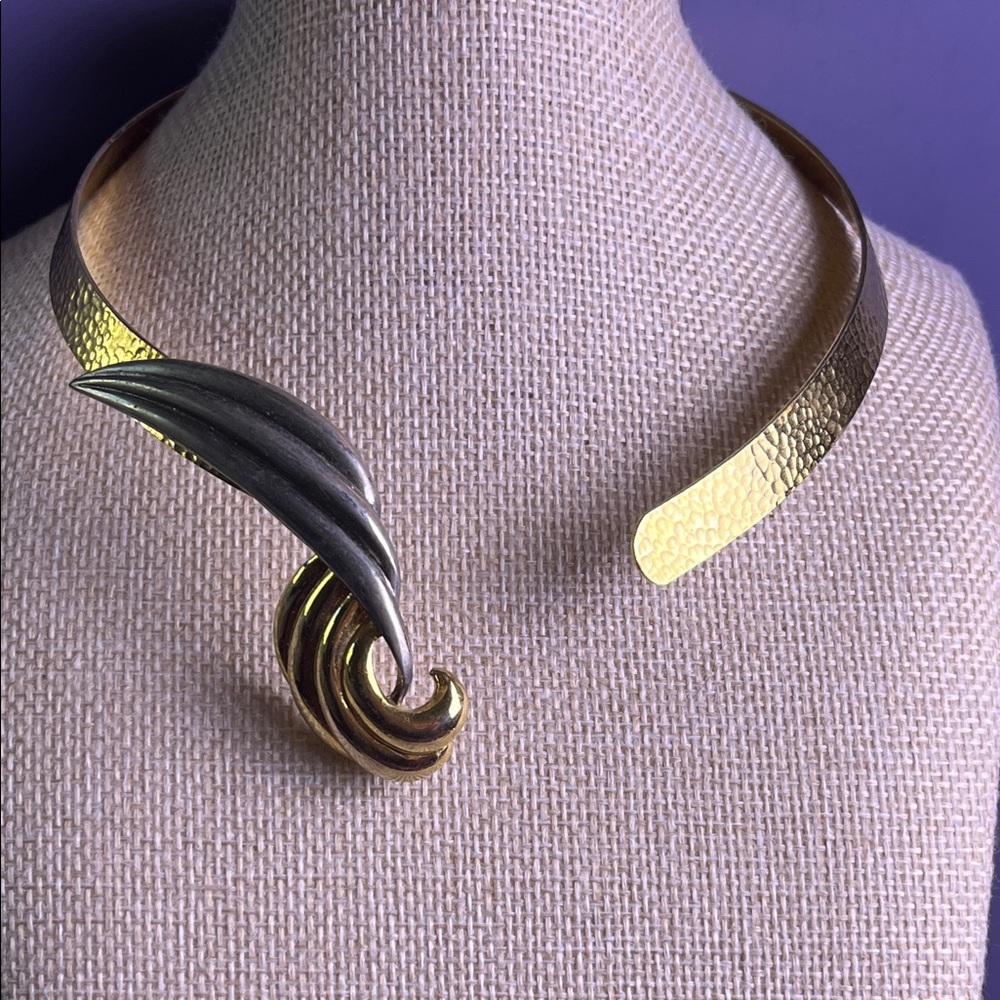 Two-Tone Gold and Gunmetal Statement Collar Necklace One of a Kind